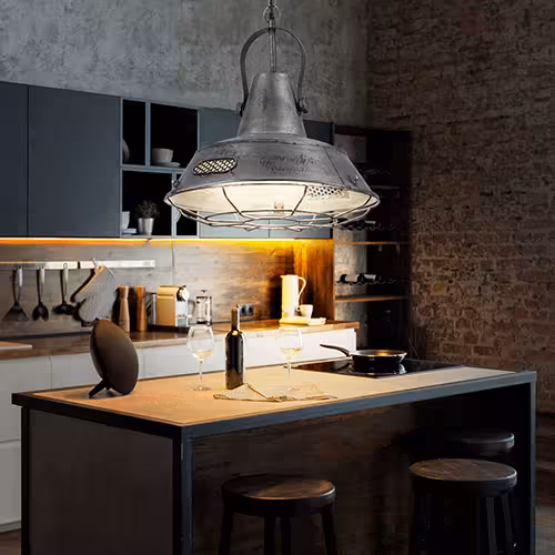 silberne Industrielle Hängeleuchte