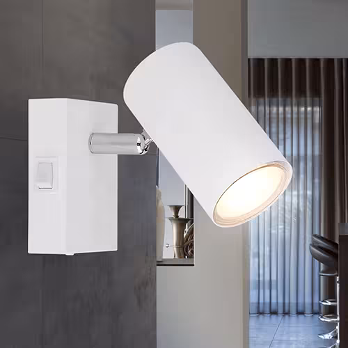 weiße Wandleuchte mit beweglichem Spot